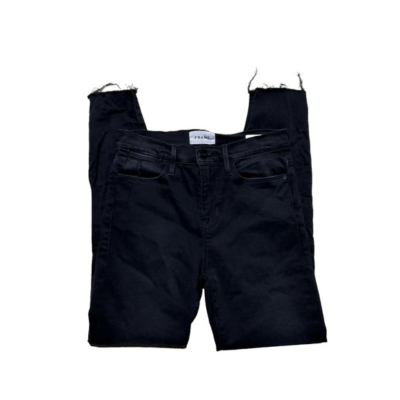 Frame Denim Jeans Le High Skinny Crop Womens Size 26 Distressed Black Wash - Picture 4 of 11